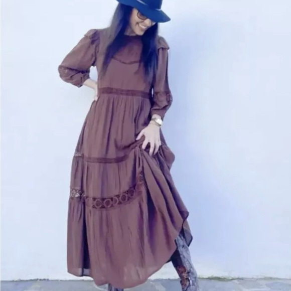 Zara Dark Brown Embroidered Maxi Dress - Picture 2 of 7